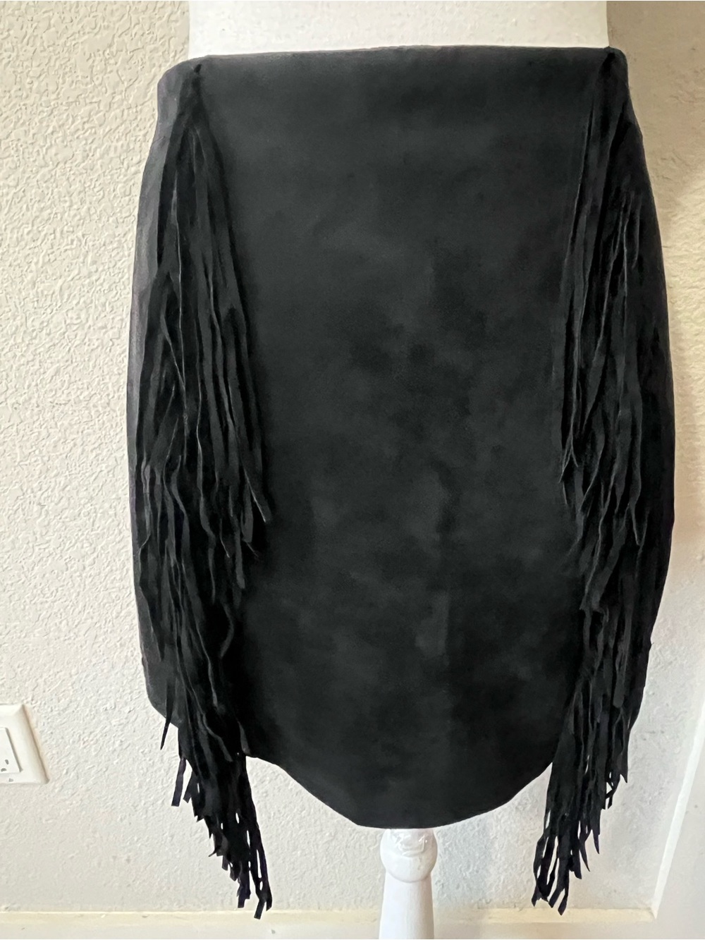 Black Faux Suede Fringe Mini Skirt